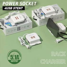 محطة شحن سريعة عالمية متعددة المنافذ 4 USB مع كابل من النوع C – شاحن متعدد المنافذ 