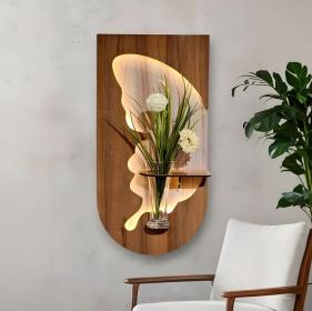 🌿✨ لوحة جدارية مضيئة بتصميم خشبي أنيق – لمسة طبيعية راقية لمنزلك! ✨🌿